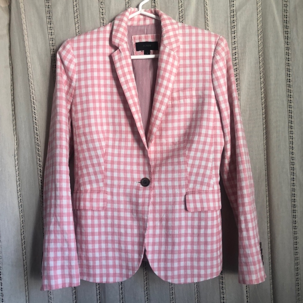 Pink gingham tailored blazer